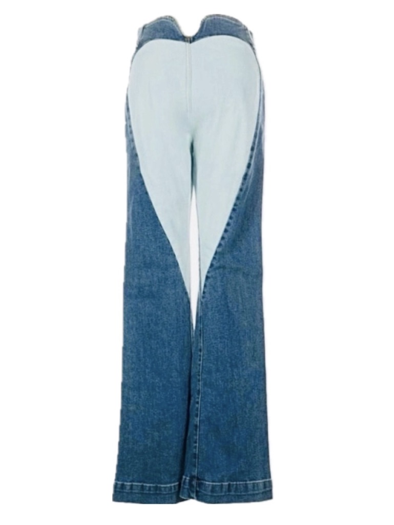 Revice Nwt 2-Tone Panel Flare Jeans Y2k Heart Rear Contrast Denim Sz 25